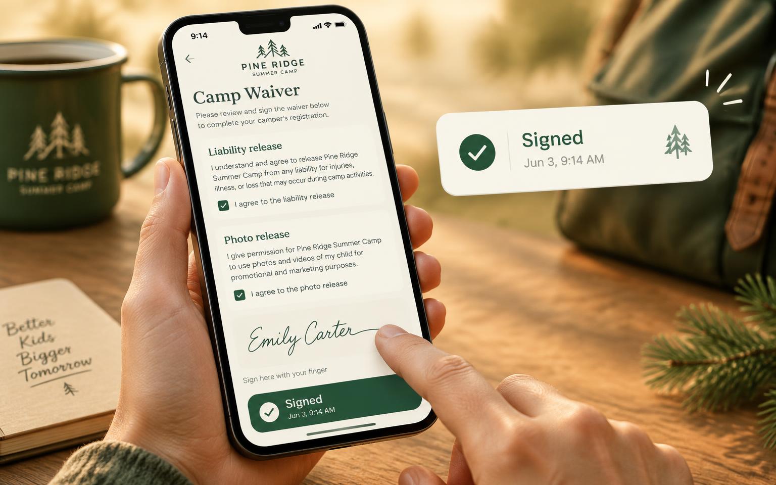 Waiver being signed on a phone